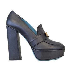 Valentina Rangoni Minnie Platform Black Diamond Heel Pewter Leather Size 10 NWOB